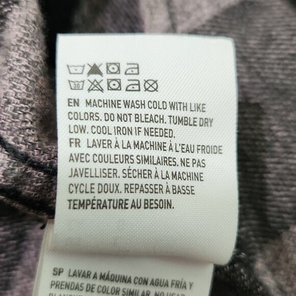 American Eagle Outfitters Women Black Gray Lavender Plaid Flannel XL Classic Fit - Picture 12 of 13